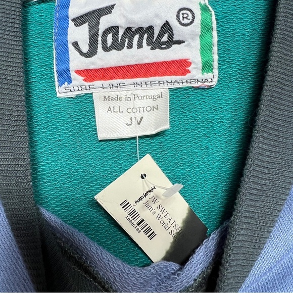 Vintage 80s Jams World Surf International Crewneck Sweater Color Block Large JV - Picture 4 of 11